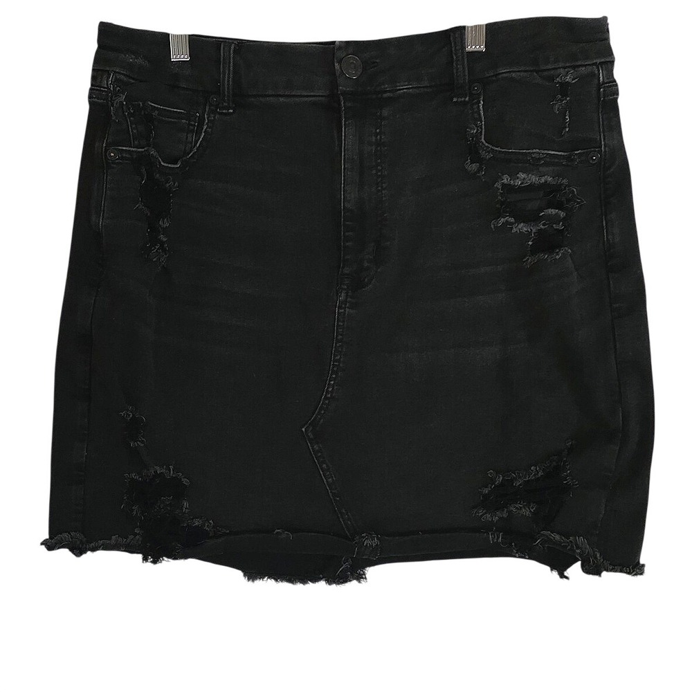 American Eagle Black Distressed Denim Mini Skirt  Size 18 Goth Gritty Grunge